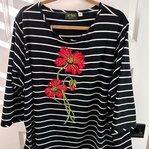 Bob Mackie 3X Plus Embroidered Top Shirt Blouse Tunic New